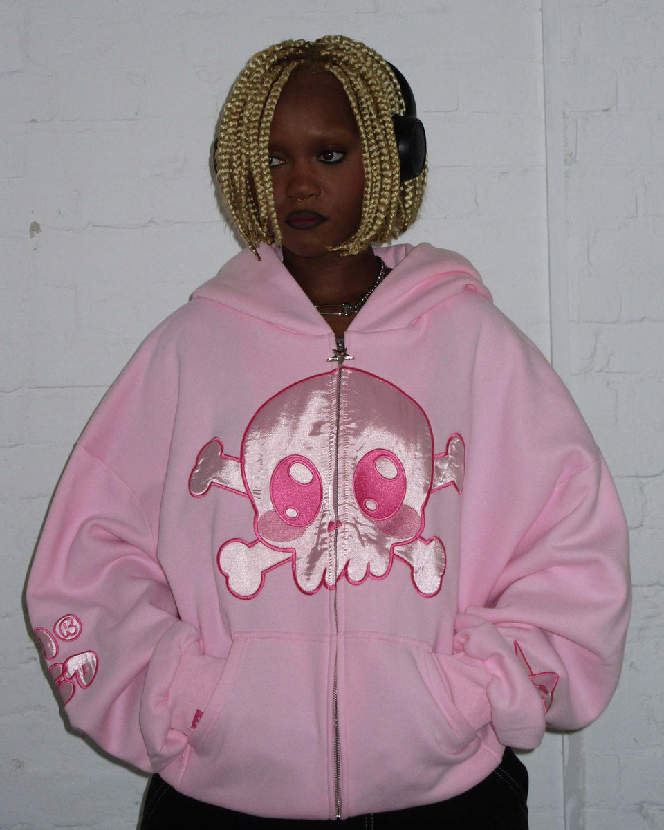 LIMITED EDITION SKULL ZIP HOODIE BABY PINK