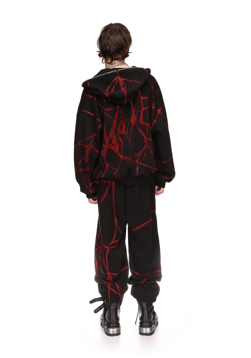 POISON RHINESTONE SWEATPANTS BLACK AND RED