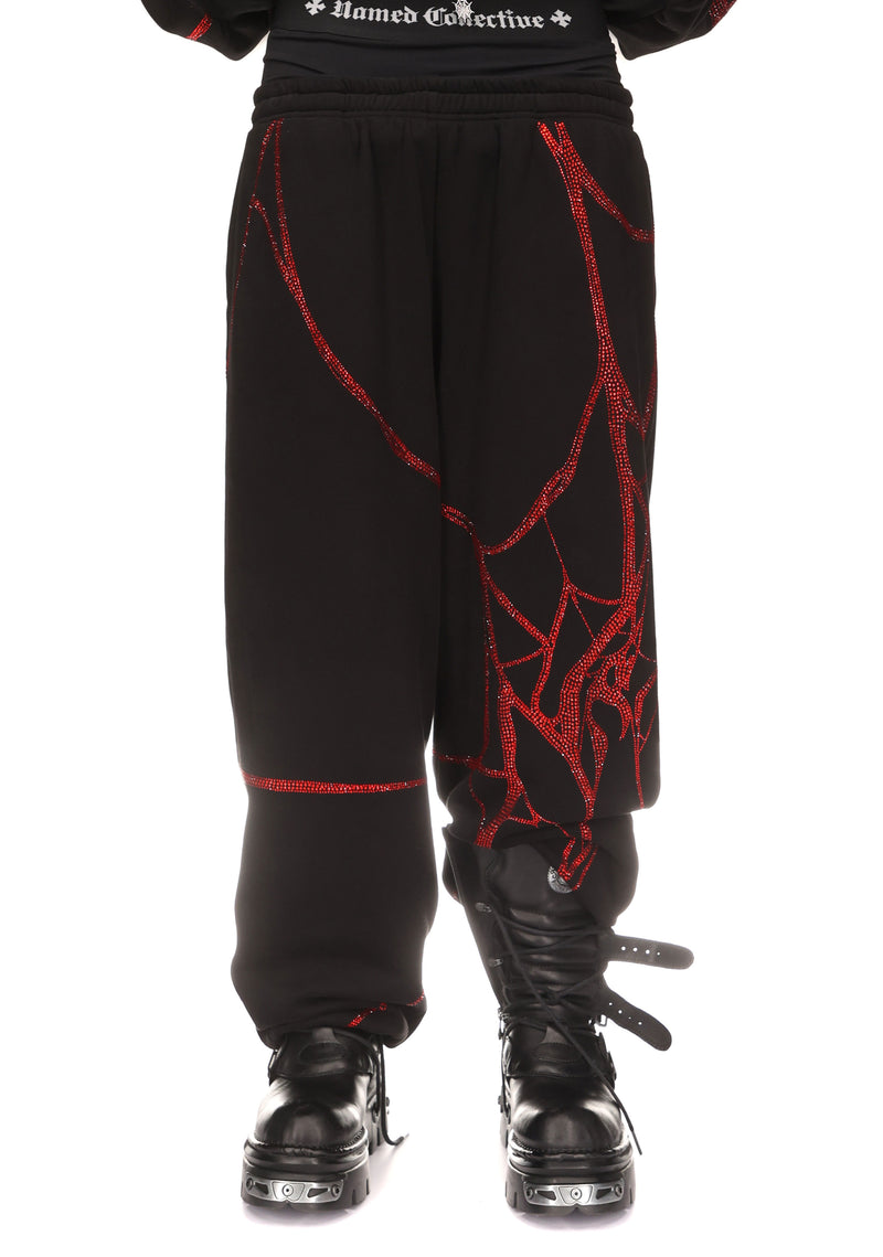 POISON RHINESTONE SWEATPANTS BLACK AND RED