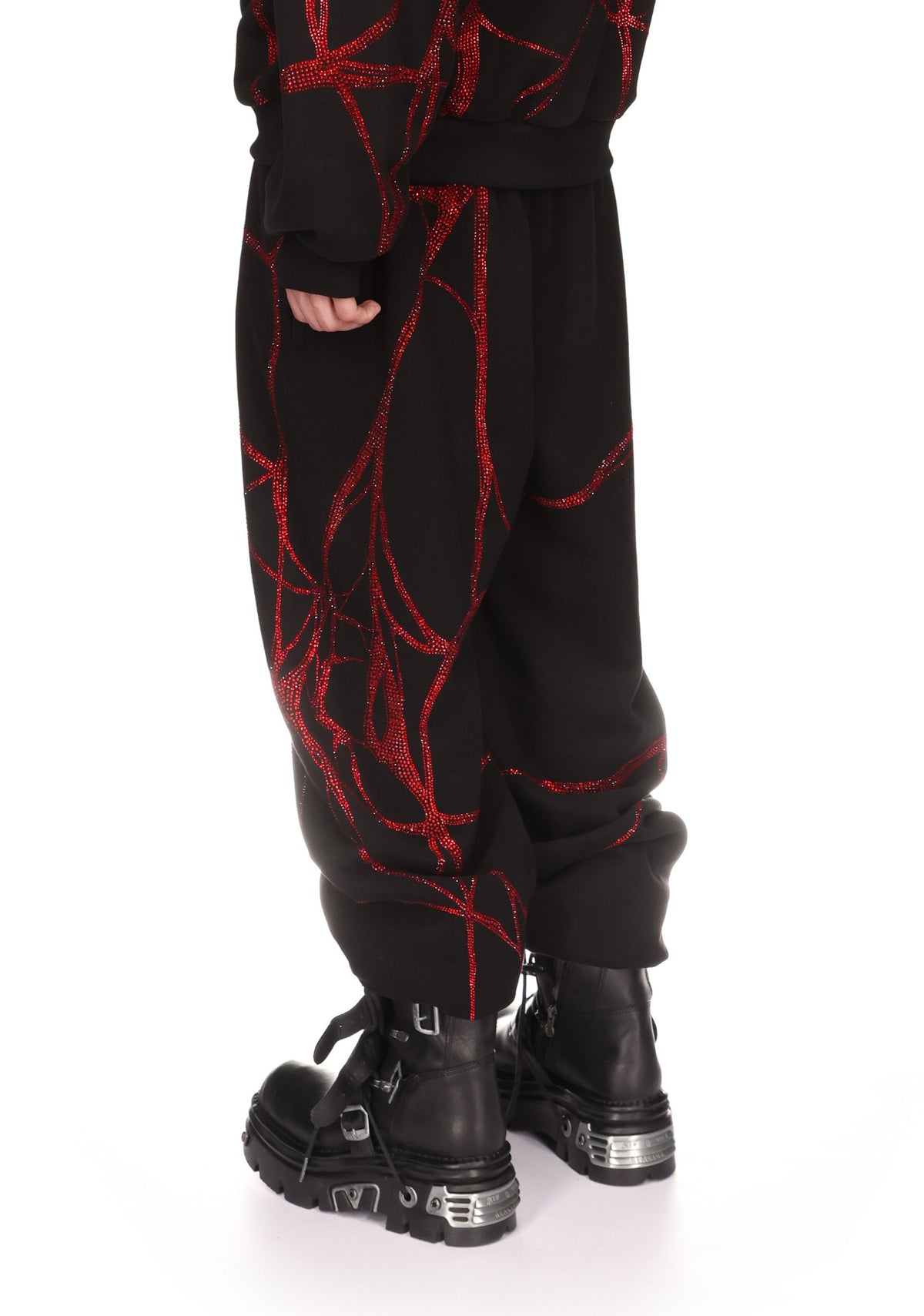 POISON RHINESTONE SWEATPANTS BLACK AND RED