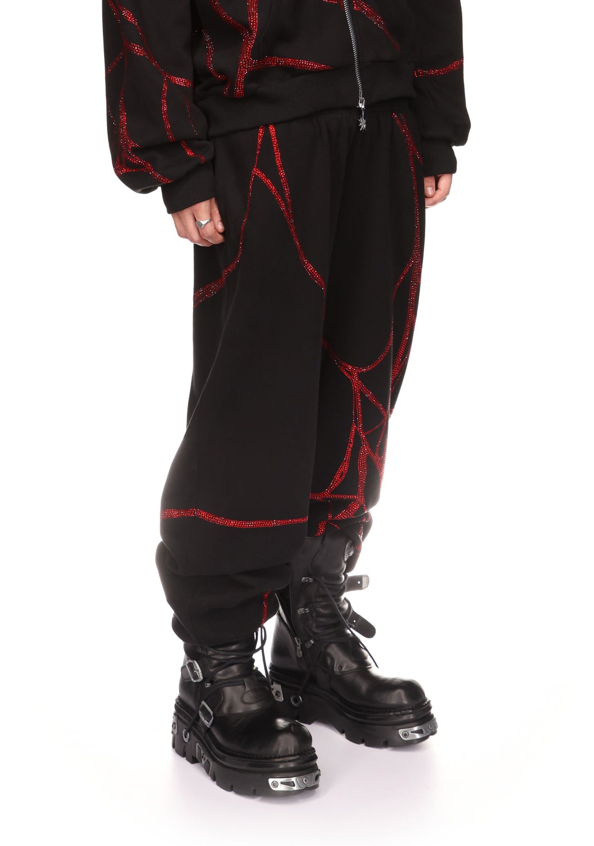 POISON RHINESTONE SWEATPANTS BLACK AND RED