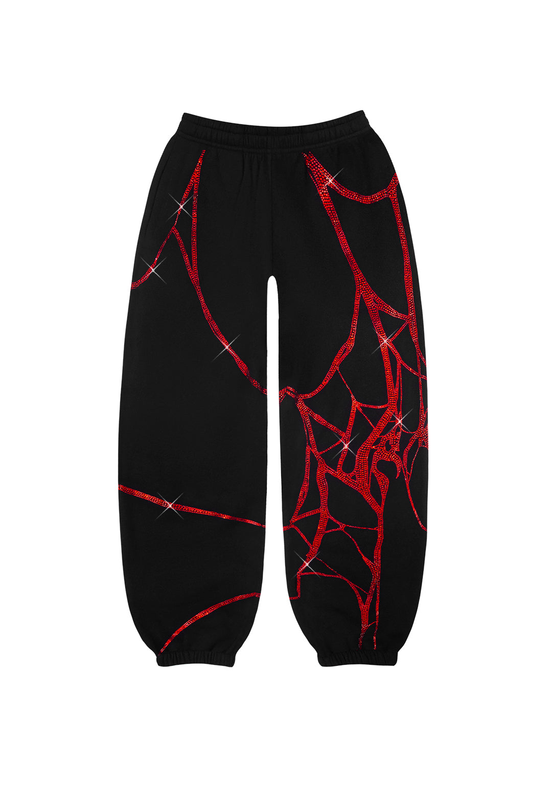 POISON RHINESTONE SWEATPANTS BLACK AND RED