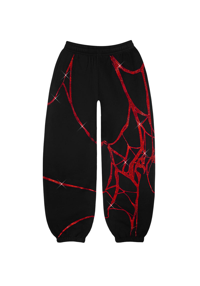 POISON RHINESTONE SWEATPANTS BLACK AND RED