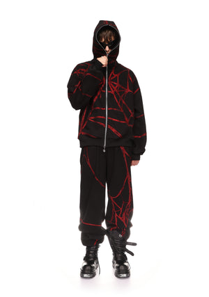 POISON RHINESTONE ZIP HOODIE BLACK AND RED