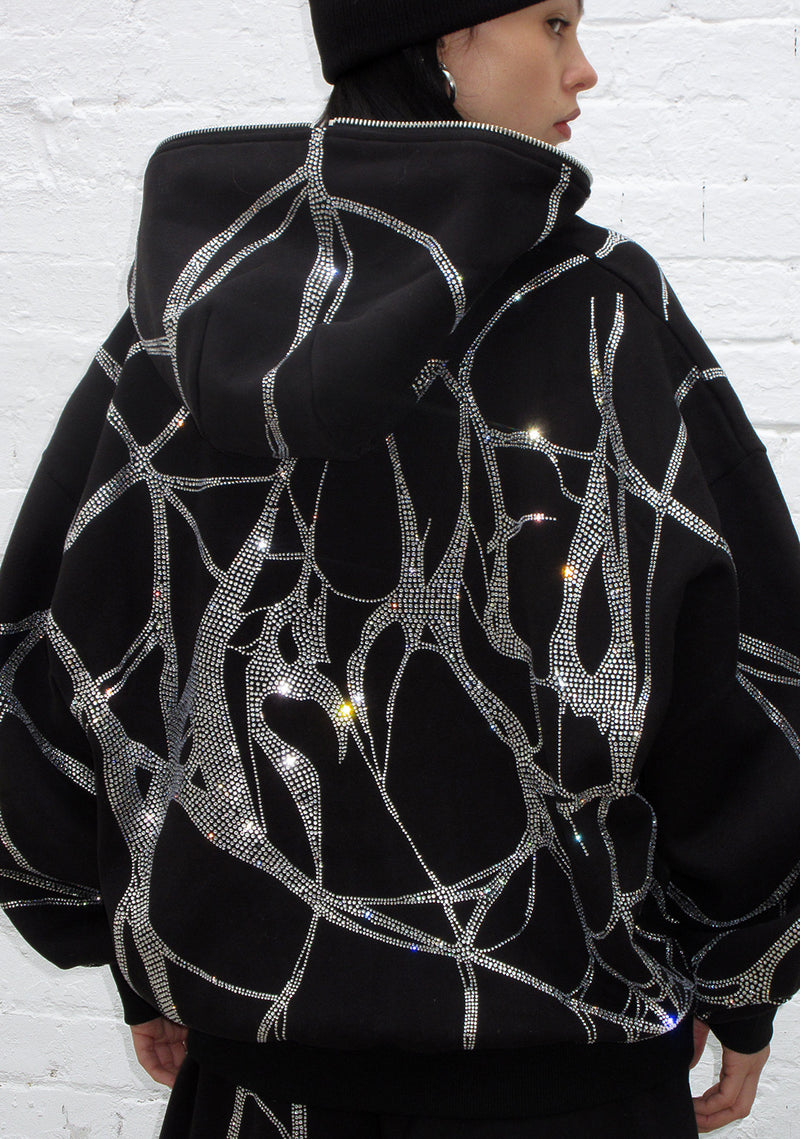 POISON RHINESTONE ZIP HOODIE BLACK
