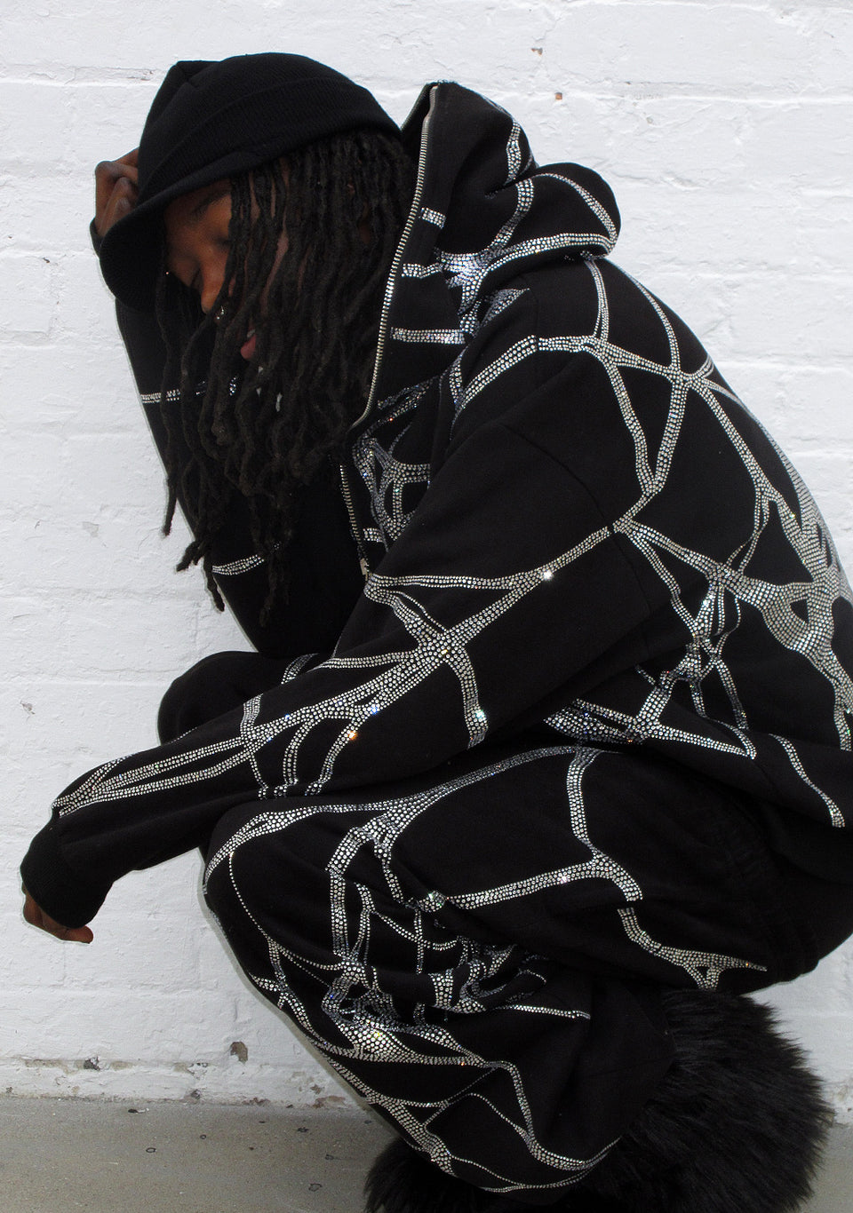 POISON RHINESTONE ZIP HOODIE BLACK