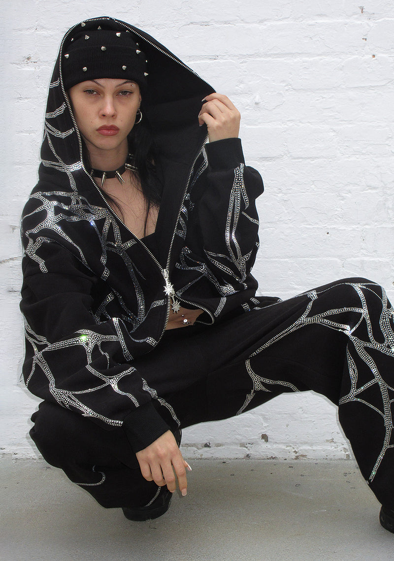 POISON RHINESTONE ZIP HOODIE BLACK