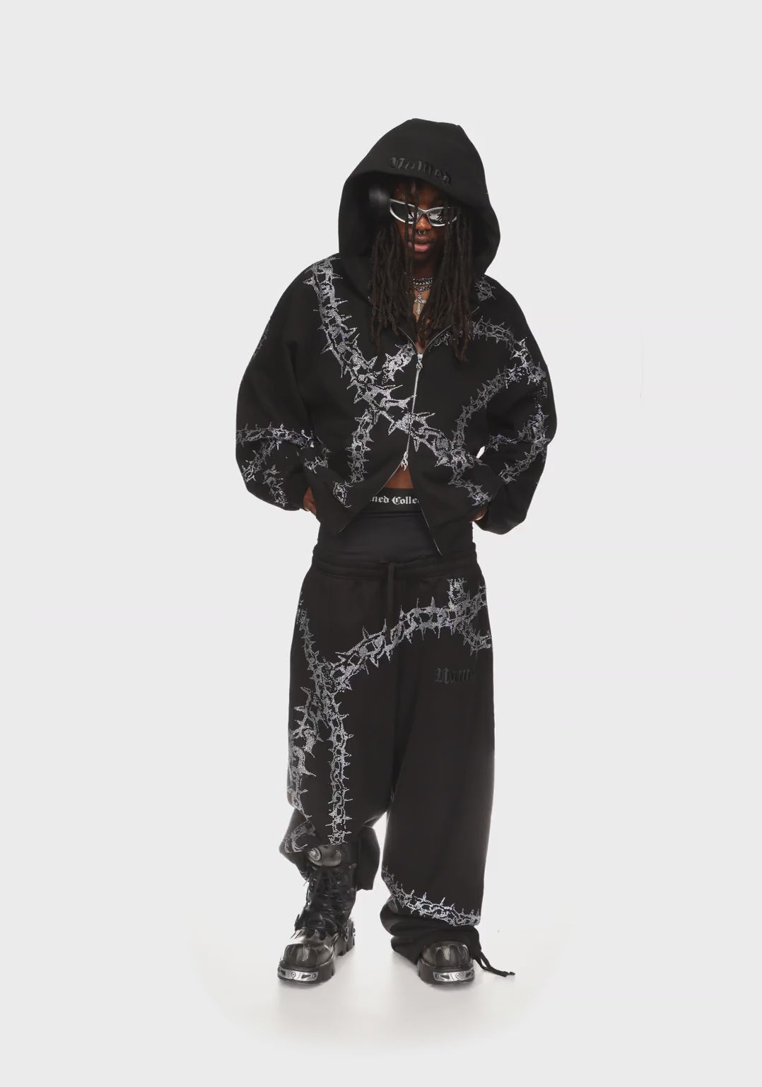 Omen Rhinestone Zip Hoodie Black – NAMED COLLECTIVE®