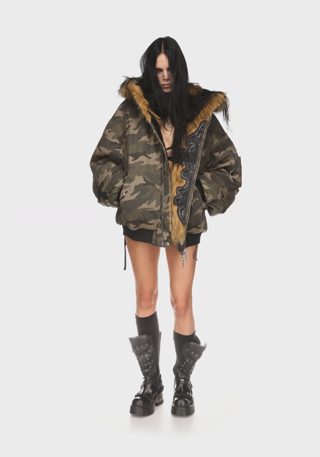 Feral Faux Fur Reversible Bomber Jacket Camo and Natural – NAMED