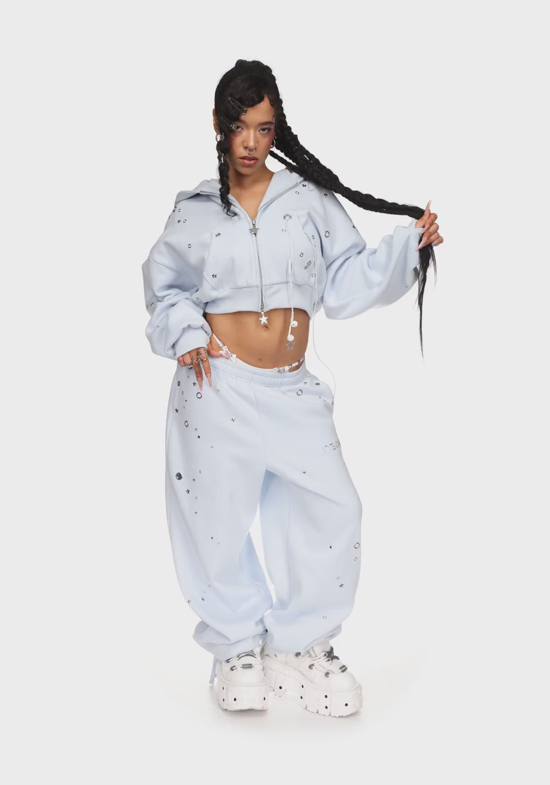 Glitch Eyelet Crop Zip Hoodie Baby Blue – NAMED COLLECTIVE®