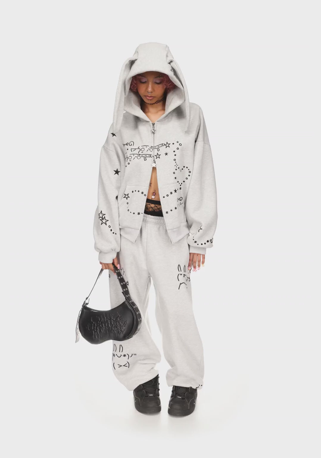 Malfunction Bunny Zip Hoodie Grey Marl Detachable Ears – NAMED