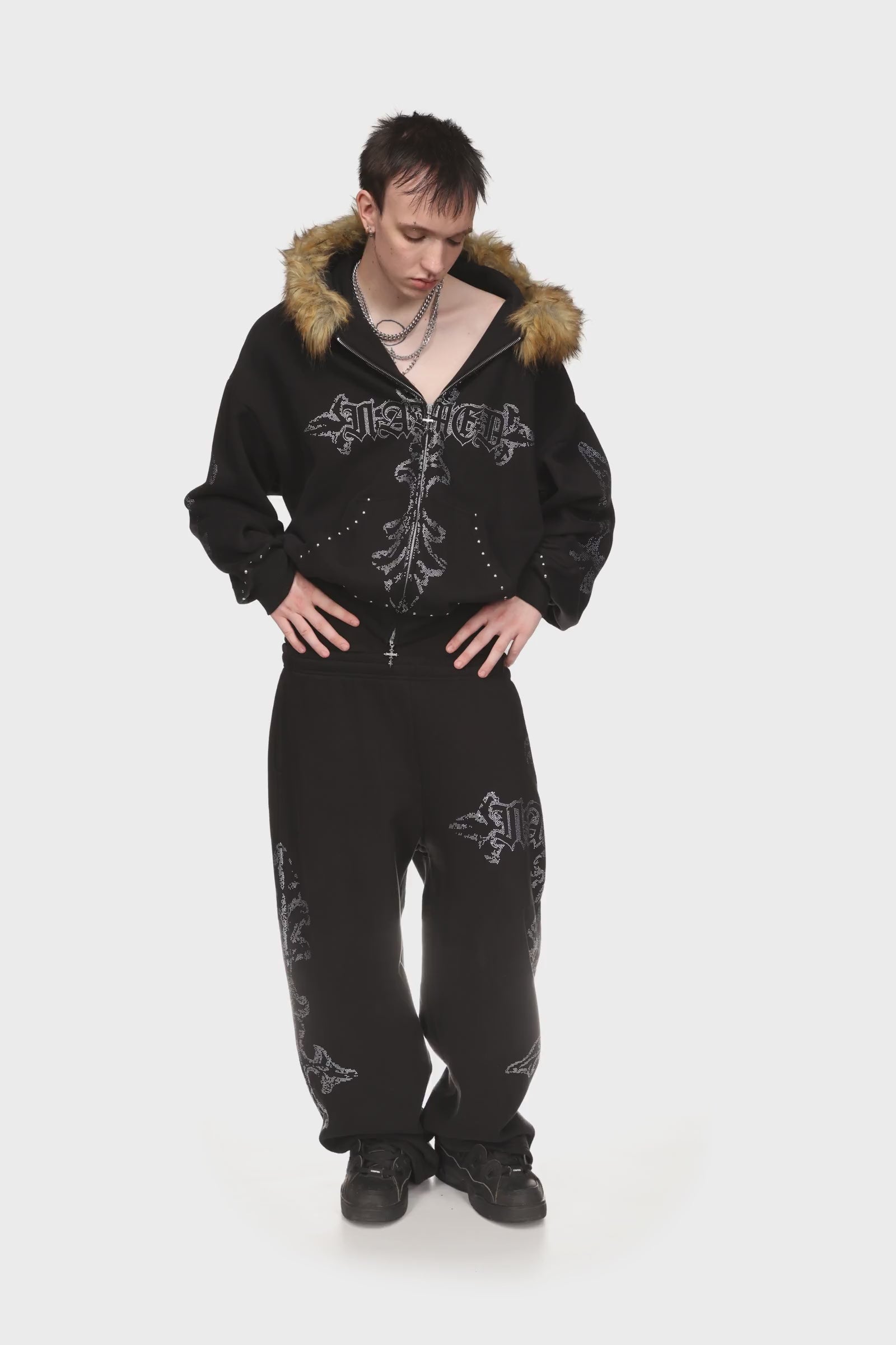 Feral Faux Fur Studded Zip Hoodie Black Detachable Fur – NAMED