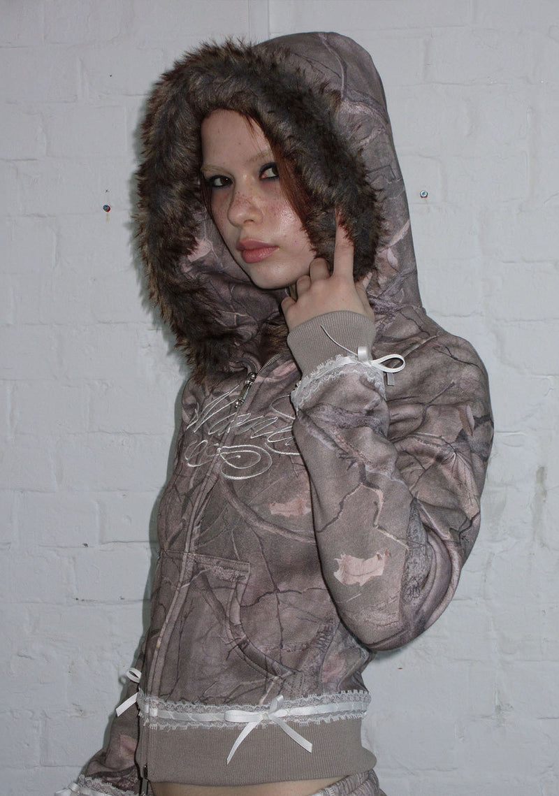 PREY FAUX FUR FITTED ZIP HOODIE TREE CAMO (DETACHABLE FUR)