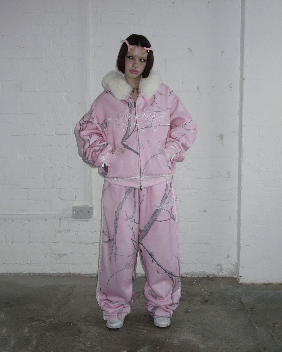 PREY FAUX FUR ZIP HOODIE PINK CAMO