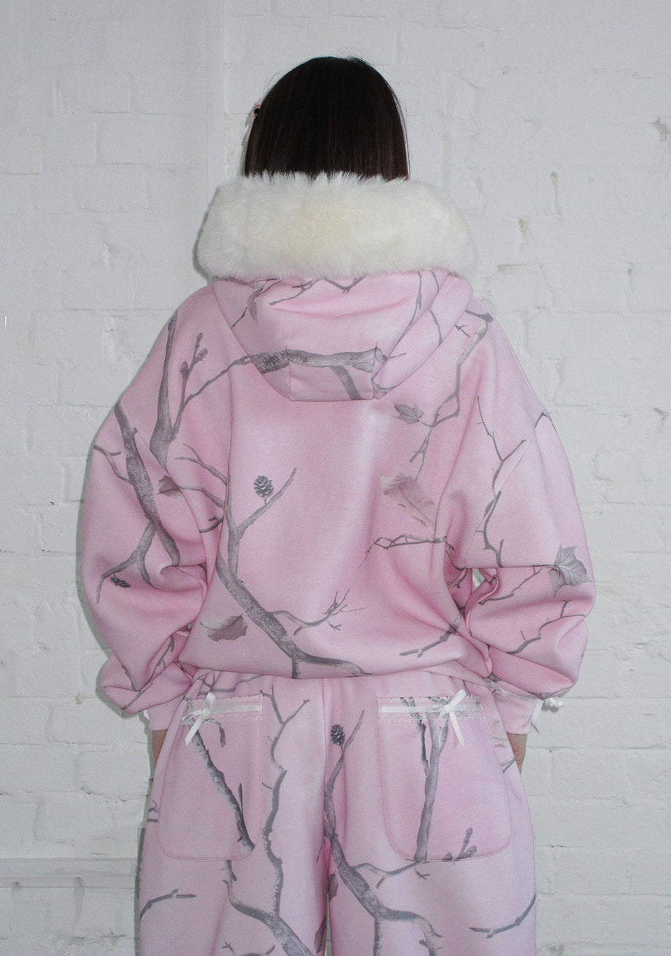 PREY FAUX FUR ZIP HOODIE PINK CAMO (DETACHABLE FUR)