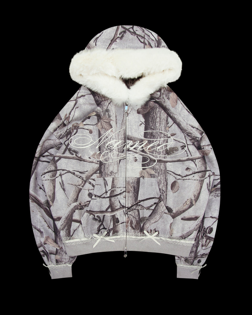 PREY FAUX FUR ZIP HOODIE SNOW CAMO