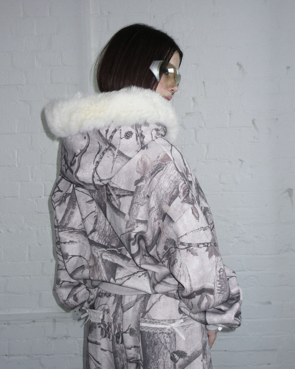 PREY FAUX FUR ZIP HOODIE SNOW CAMO