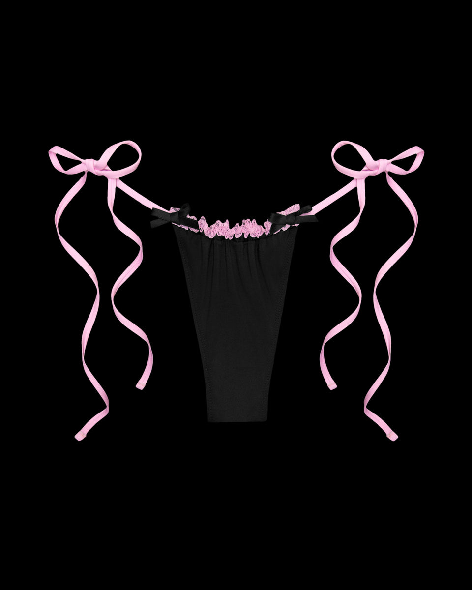 PRINC355 LACE RUFFLE BIKINI BOTTOMS BLACK