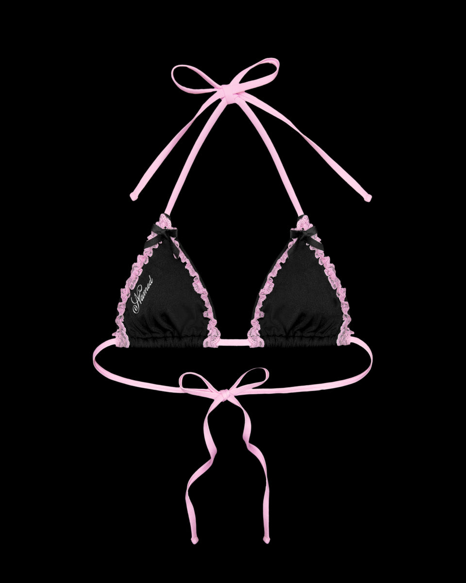 PRINC355 LACE RUFFLE BIKINI TOP BLACK