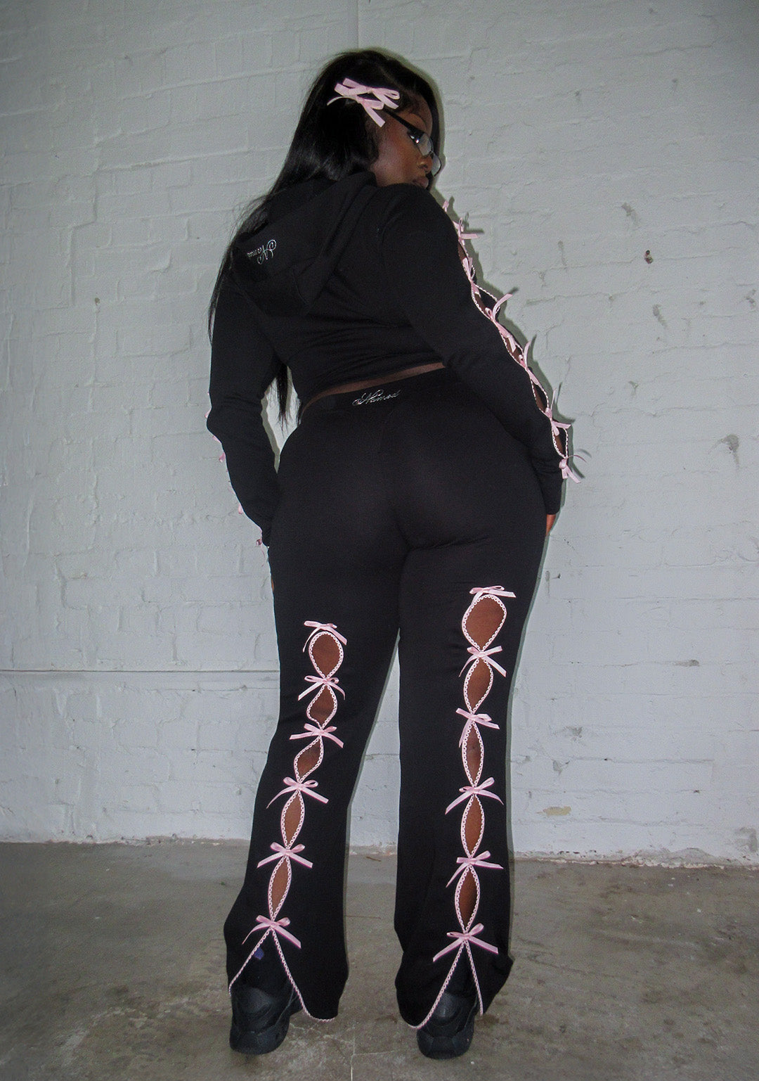 PRINC355 RIBBON SCULPT STRETCH PANTS BLACK