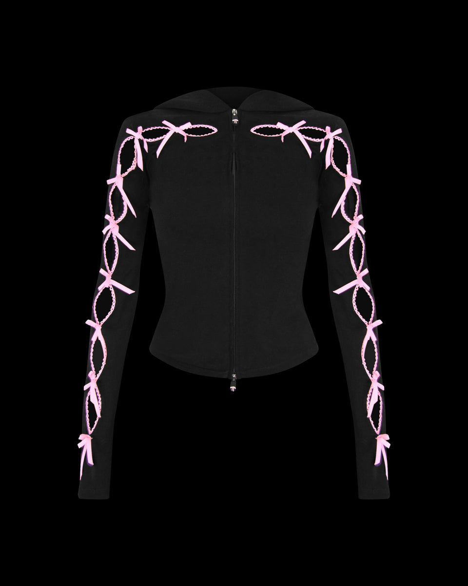 PRINC355 RIBBON SCULPT STRETCH ZIP HOODIE BLACK