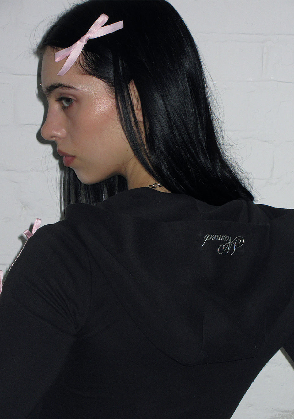 PRINC355 RIBBON SCULPT STRETCH ZIP HOODIE BLACK