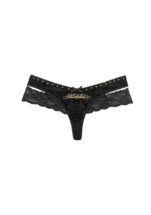 REBEL DOUBLE LAYER LACE THONG BLACK