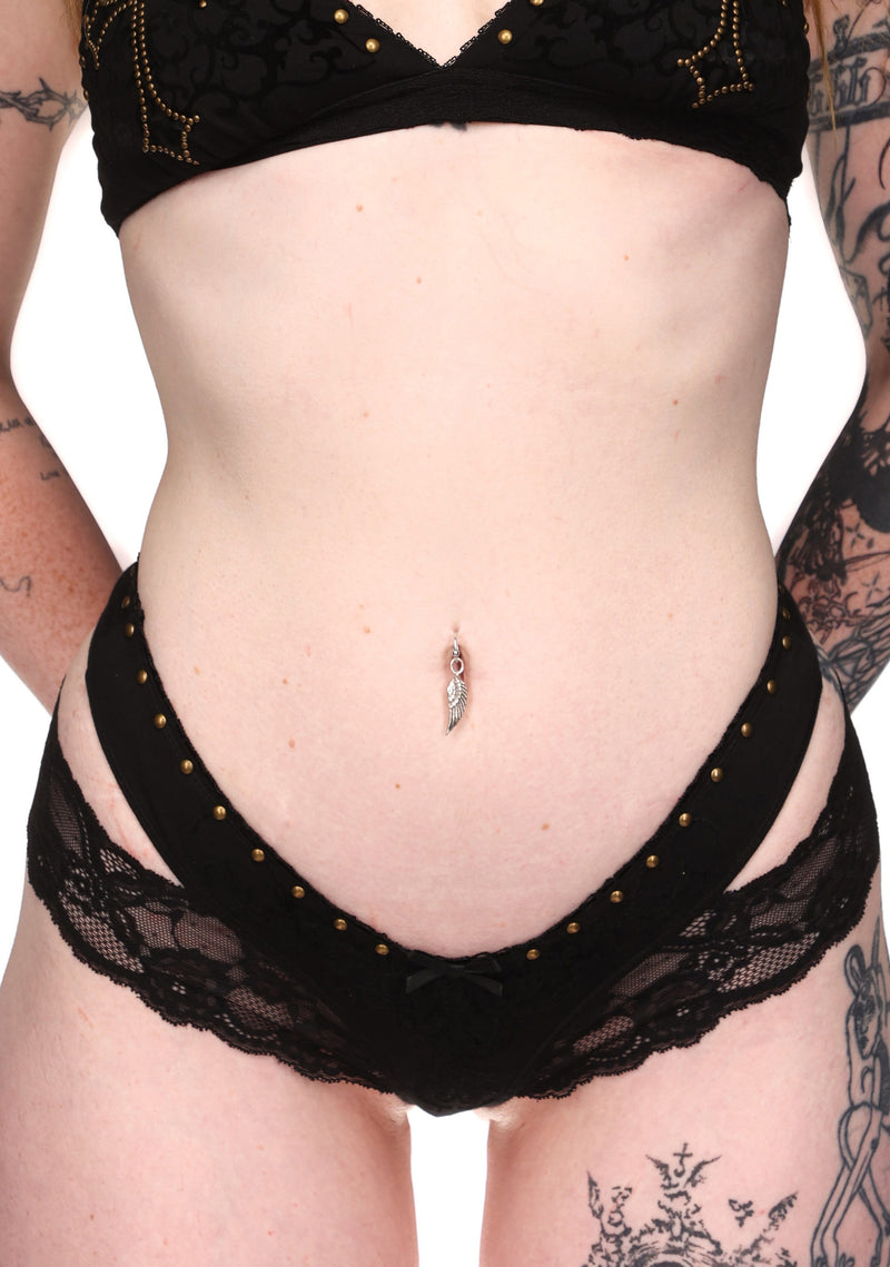 REBEL DOUBLE LAYER LACE THONG BLACK