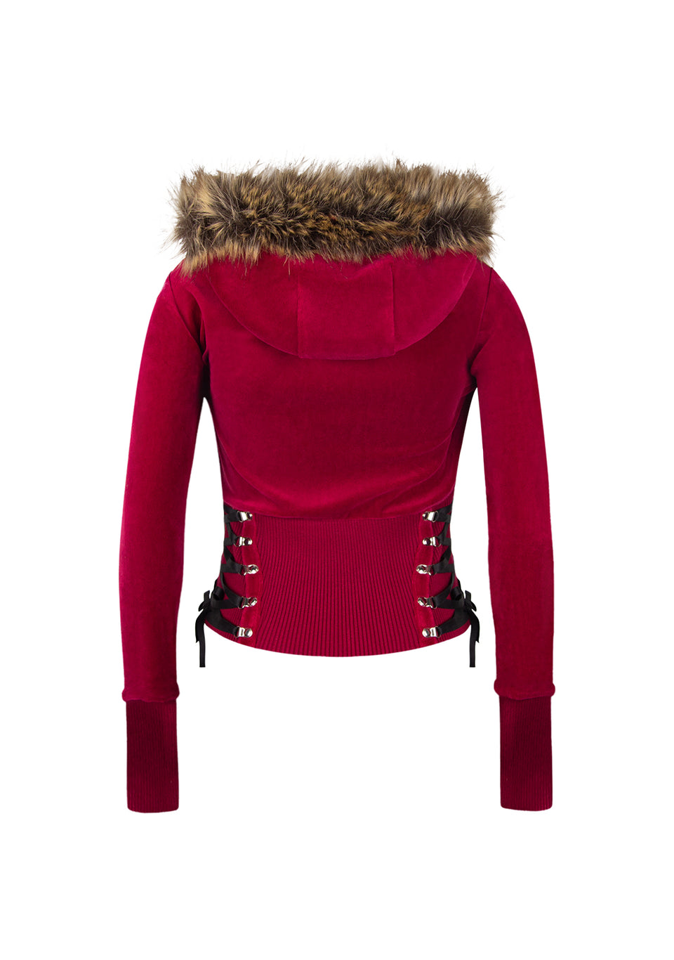REBEL FAUX FUR VELOUR ZIP HOODIE DARK RED (DETACHABLE FUR)