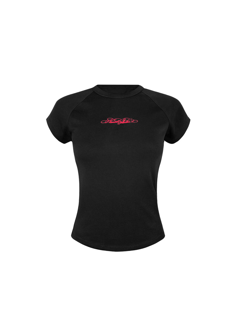 REBEL LACE UP BABY TEE BLACK AND RED