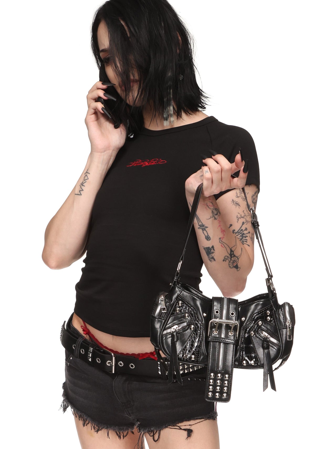 REBEL LACE UP BABY TEE BLACK AND RED