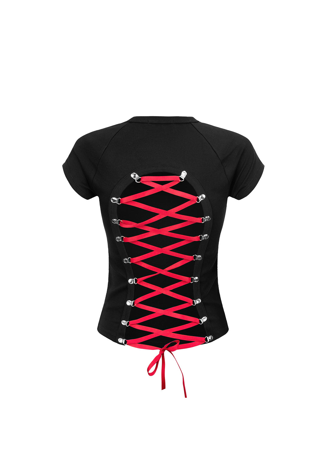 REBEL LACE UP BABY TEE BLACK AND RED