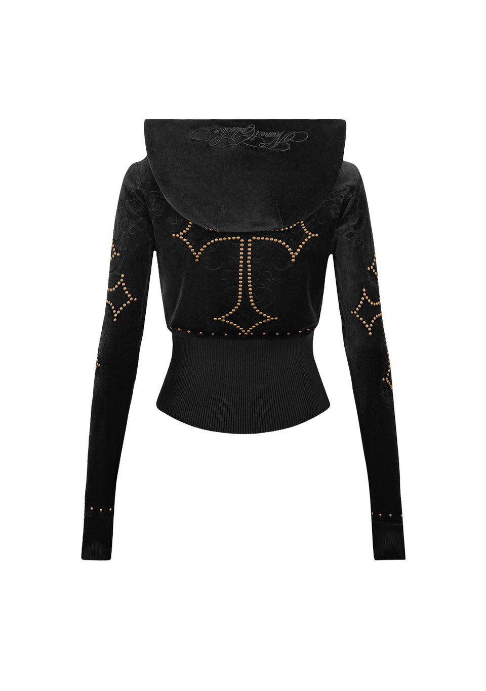 REBEL STUDDED VELOUR ZIP HOODIE BLACK