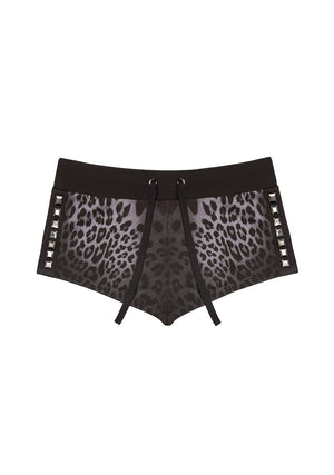 RUMOUR STUDDED MICRO SHORTS GREY LEOPARD