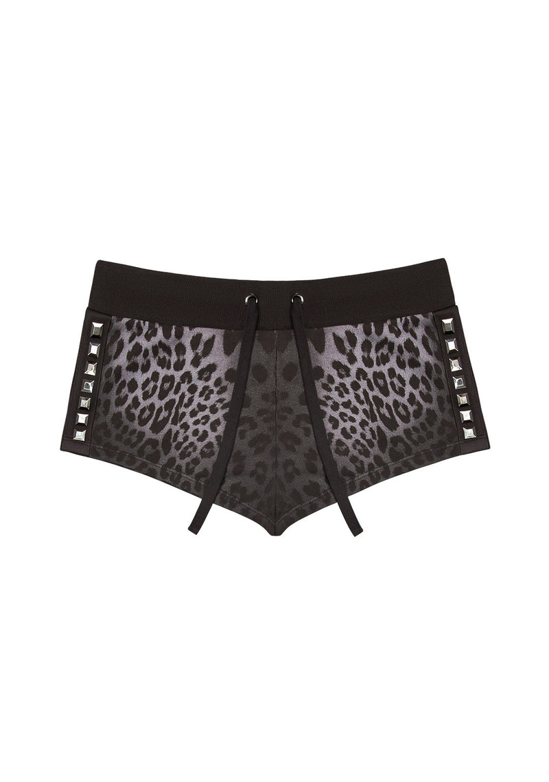 RUMOUR STUDDED MICRO SHORTS GREY LEOPARD