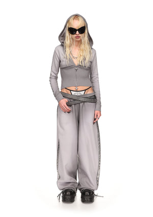 RUMOUR STUDDED FITTED ZIP HOODIE GRADIENT GREY