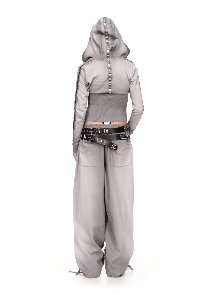 RUMOUR STUDDED FITTED ZIP HOODIE GRADIENT GREY