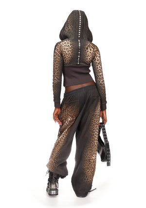 RUMOUR STUDDED FITTED ZIP HOODIE LEOPARD
