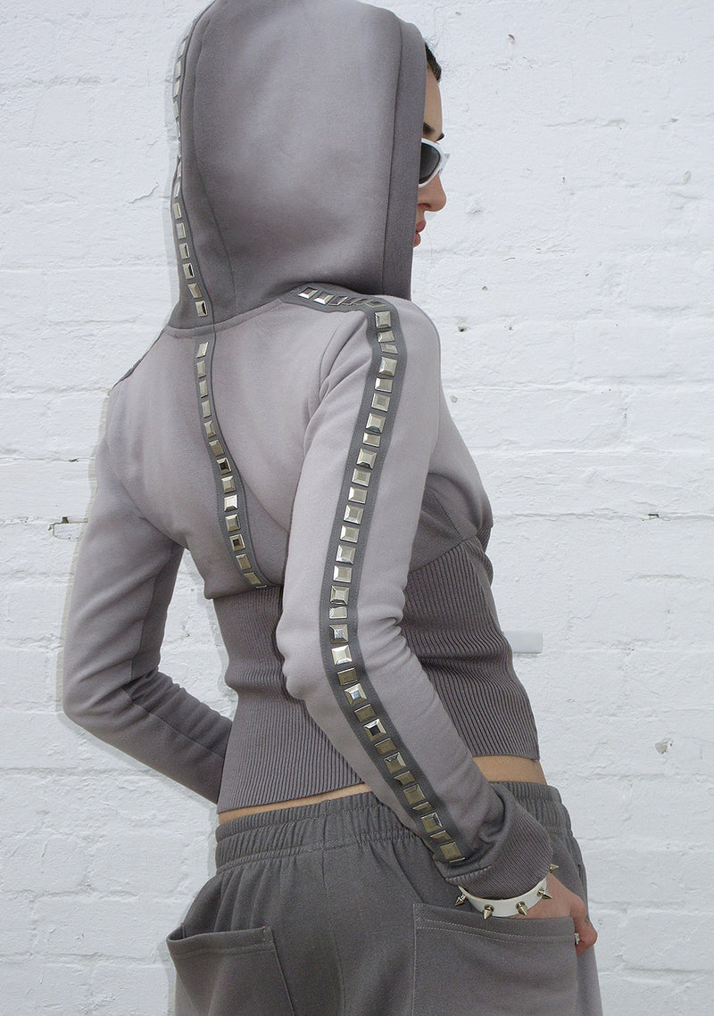 RUMOUR STUDDED FITTED ZIP HOODIE GRADIENT GREY