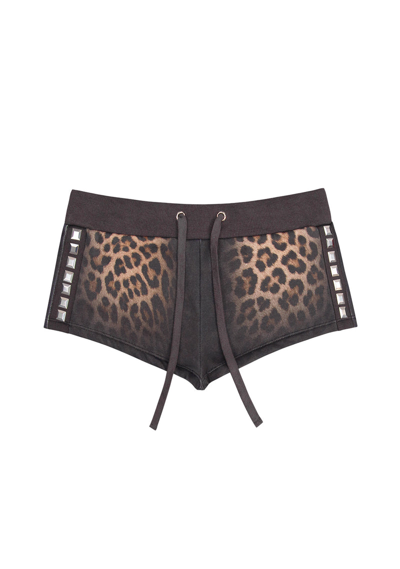 RUMOUR STUDDED MICRO SHORTS LEOPARD