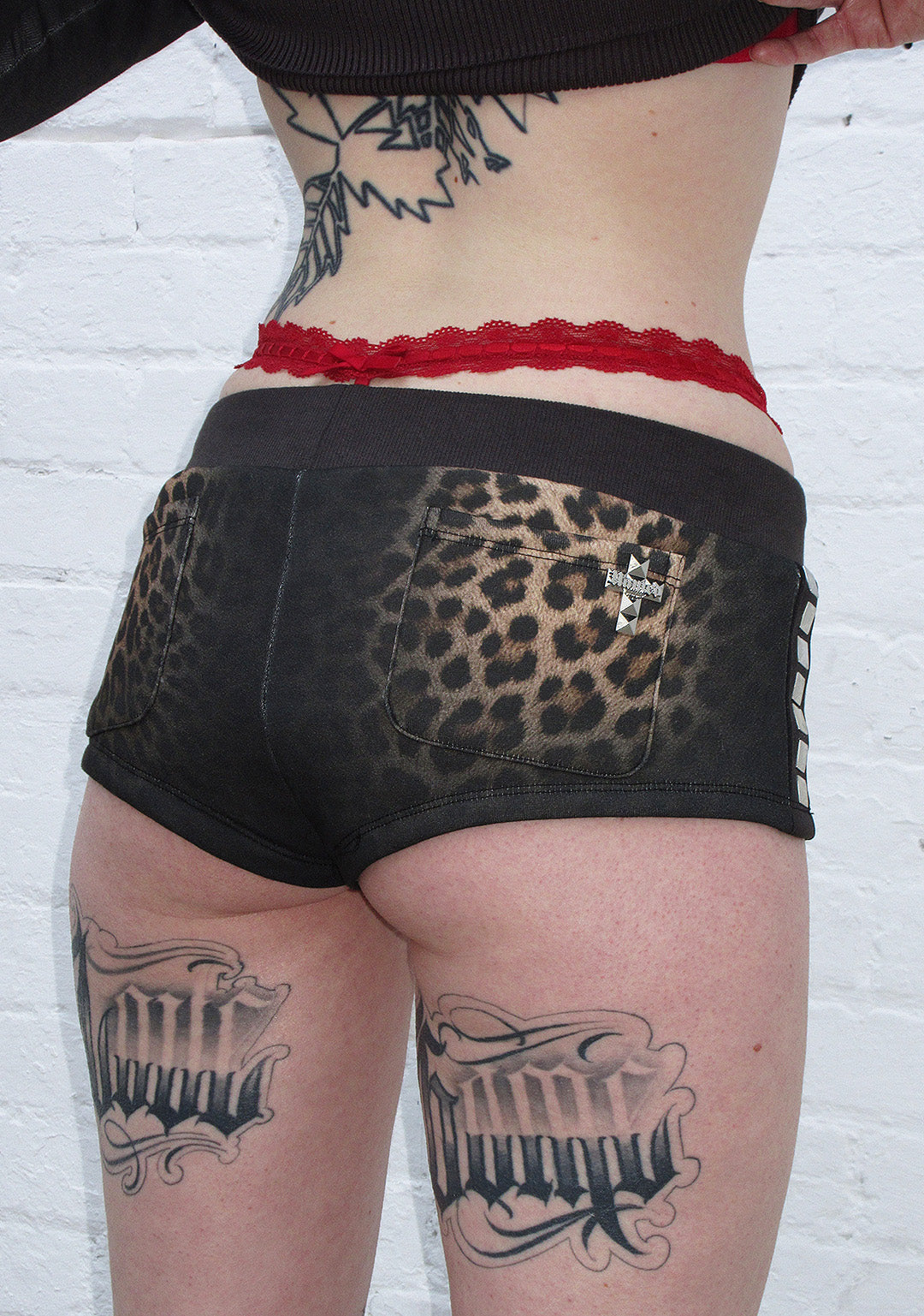 RUMOUR STUDDED MICRO SHORTS LEOPARD