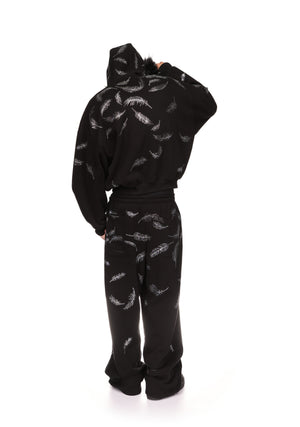SAINT RHINESTONE ZIP HOODIE BLACK (DETACHABLE FUR)