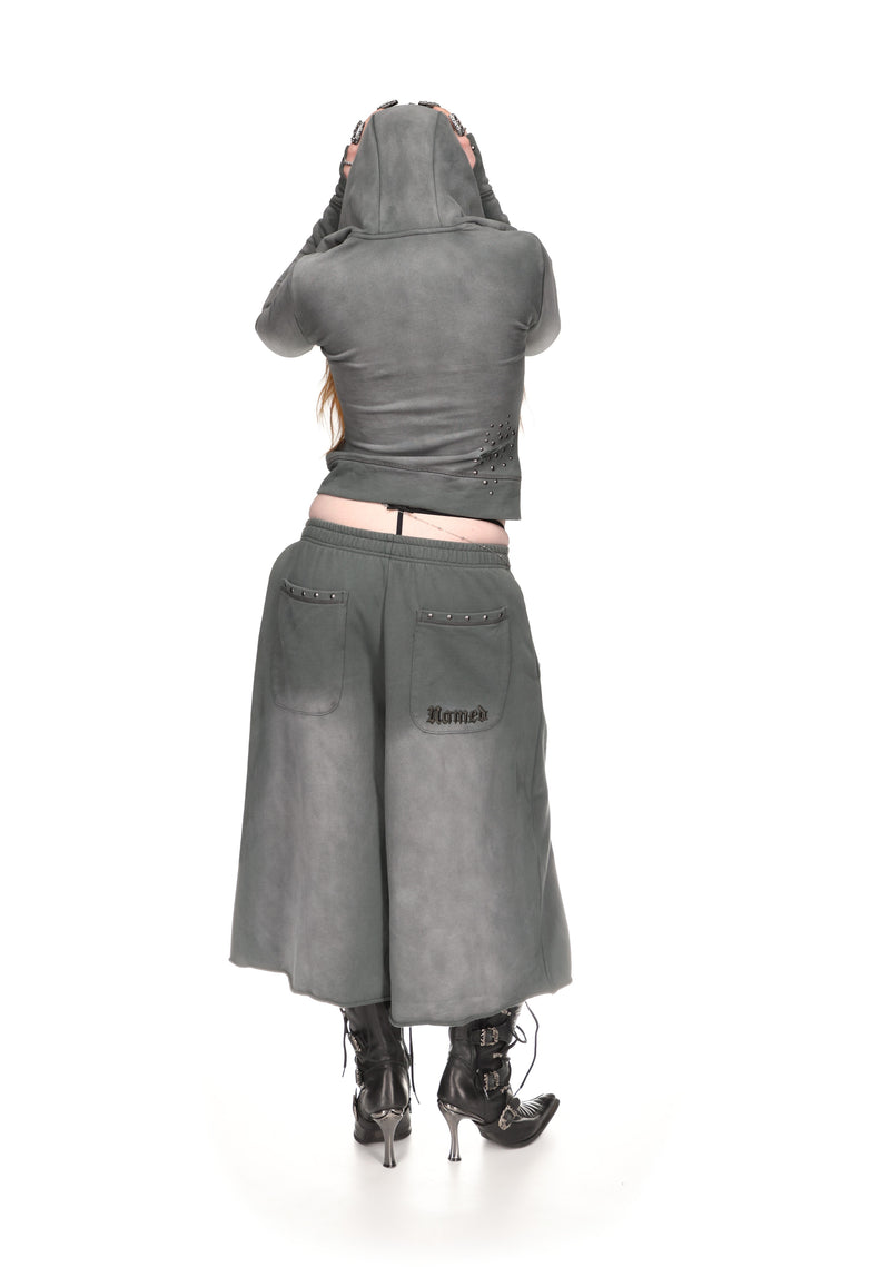 SHADOW STUDDED FITTED HOODIE WASHED GREY