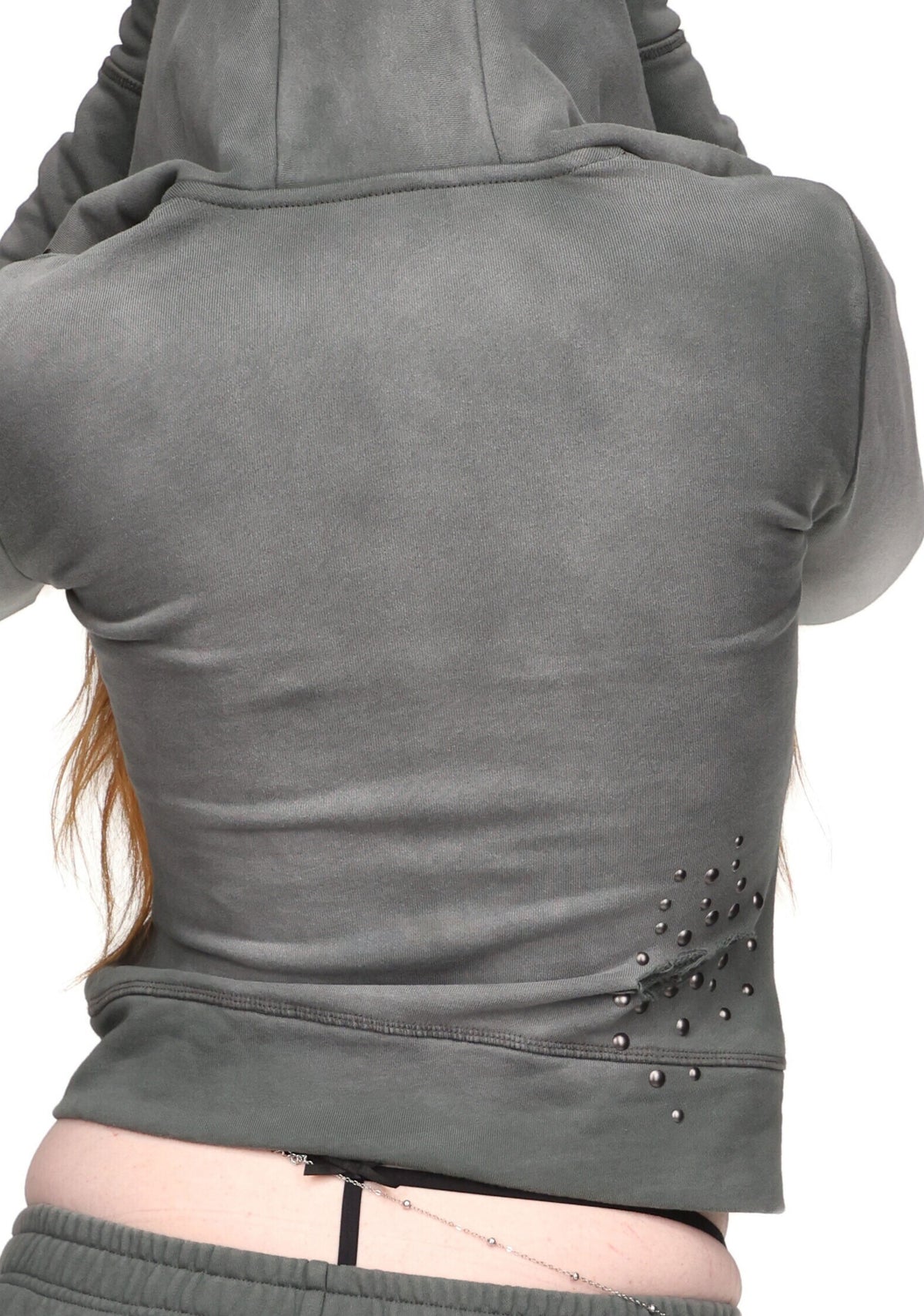 SHADOW STUDDED FITTED HOODIE WASHED GREY