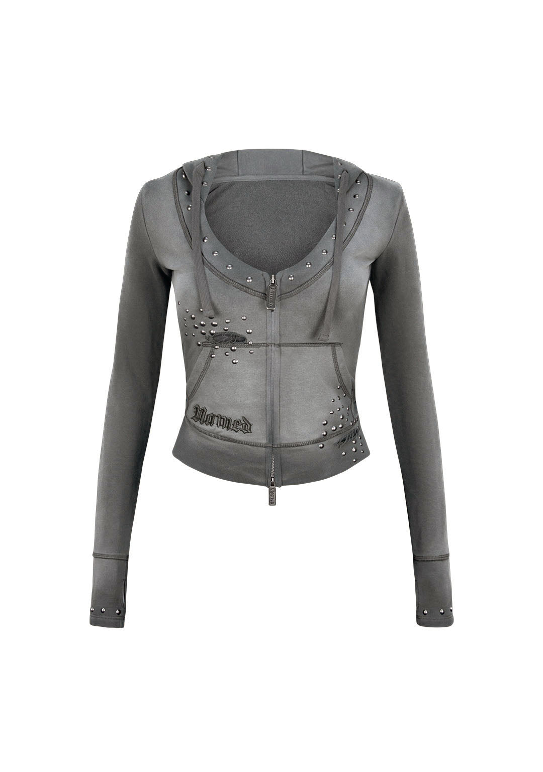 SHADOW STUDDED FITTED HOODIE WASHED GREY