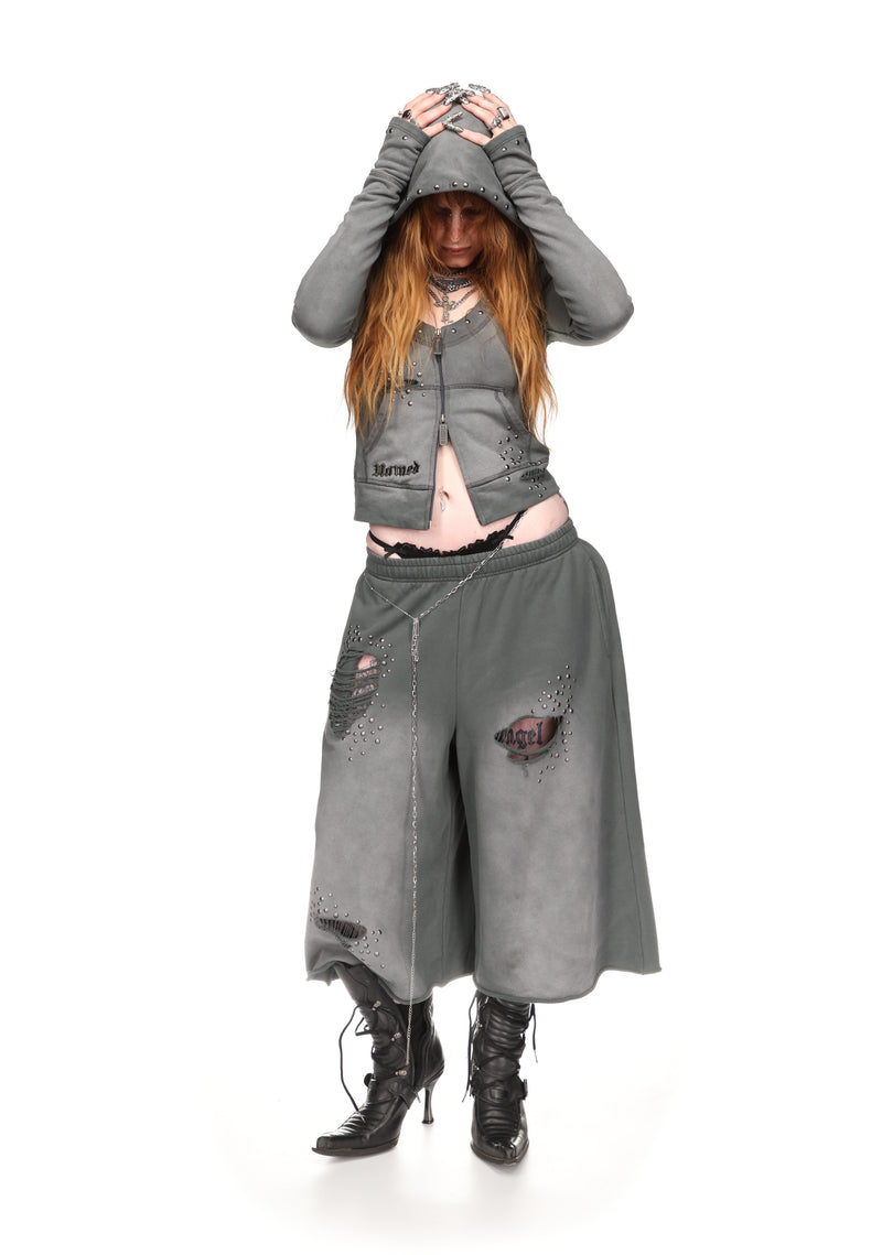 SHADOW STUDDED OVERSIZED SWEATSHORTS WASHED GREY
