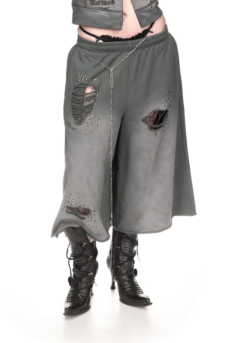 SHADOW STUDDED OVERSIZED SWEATSHORTS WASHED GREY