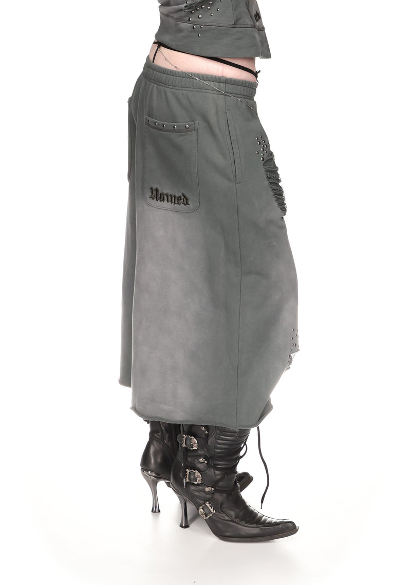 SHADOW STUDDED OVERSIZED SWEATSHORTS WASHED GREY