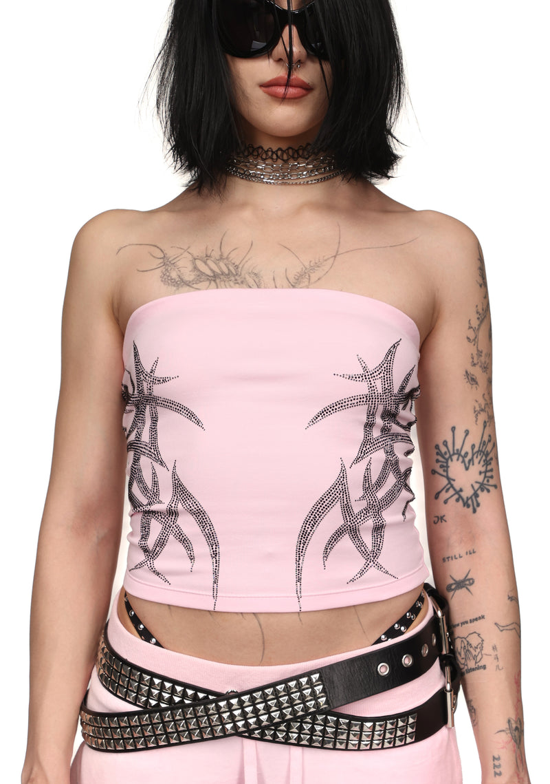 SIGNAL RHINESTONE TUBE TOP BABY PINK