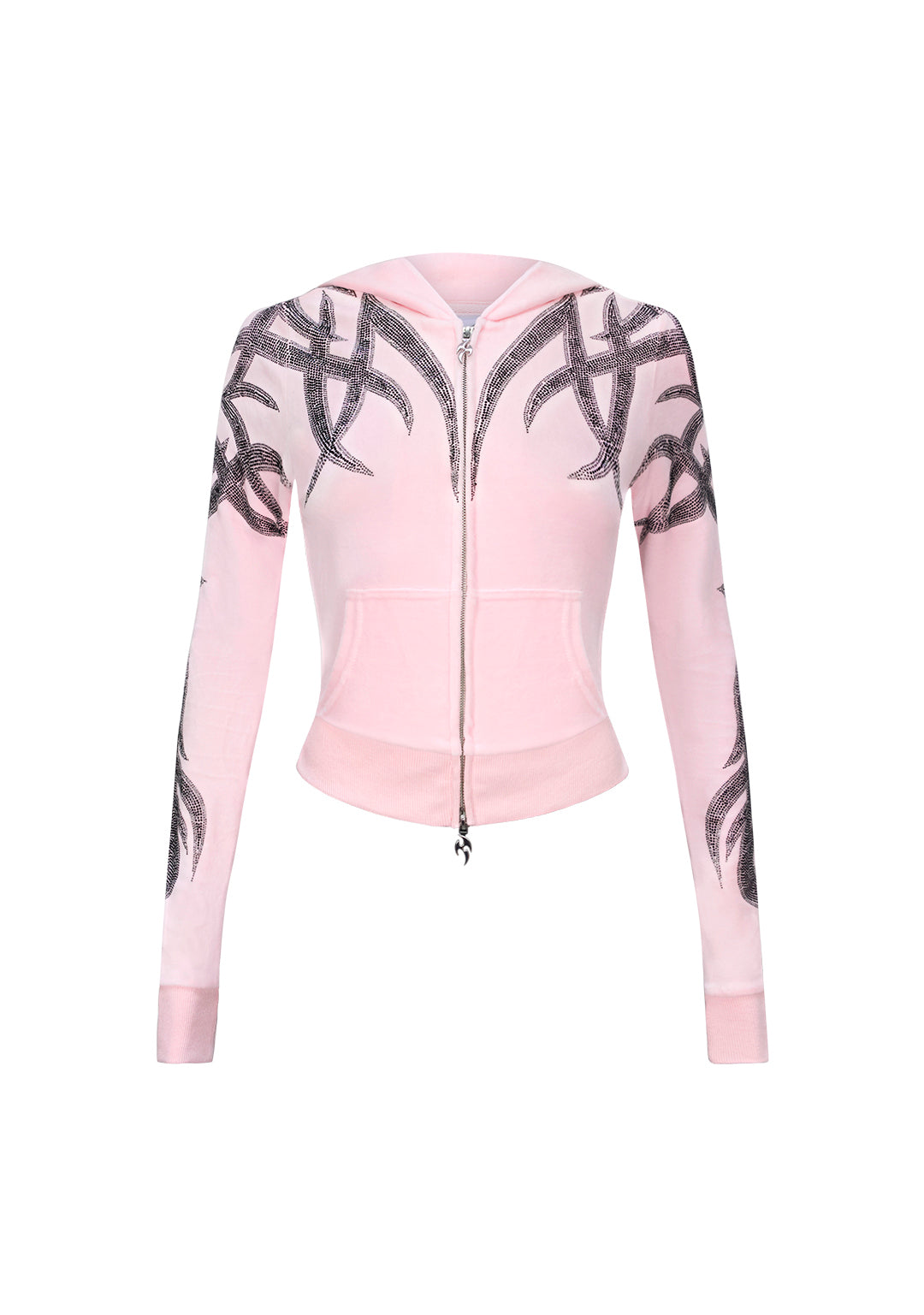 SIGNAL RHINESTONE VELOUR HOODIE BABY PINK